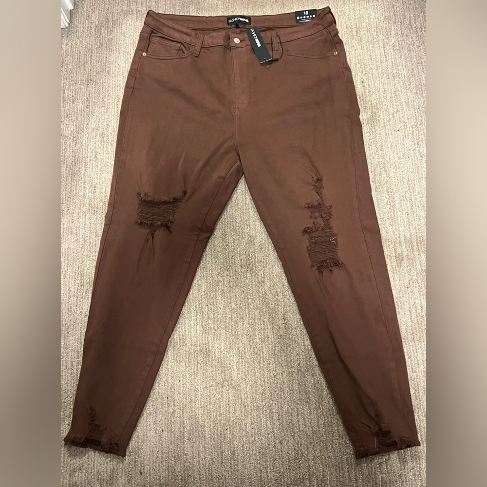 Fashion Nova Brown Distressed Skinny Jeans